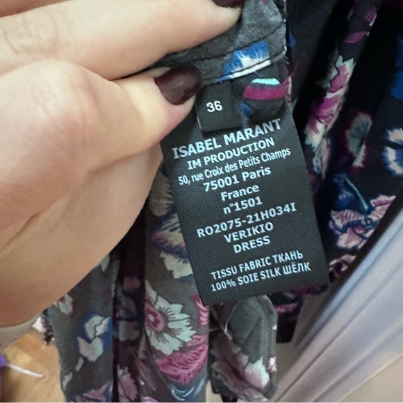 Isabel Marant Silk Floral Long Sleeve Verikio Dress 36 $1395 blue black - Picture 6 of 11
